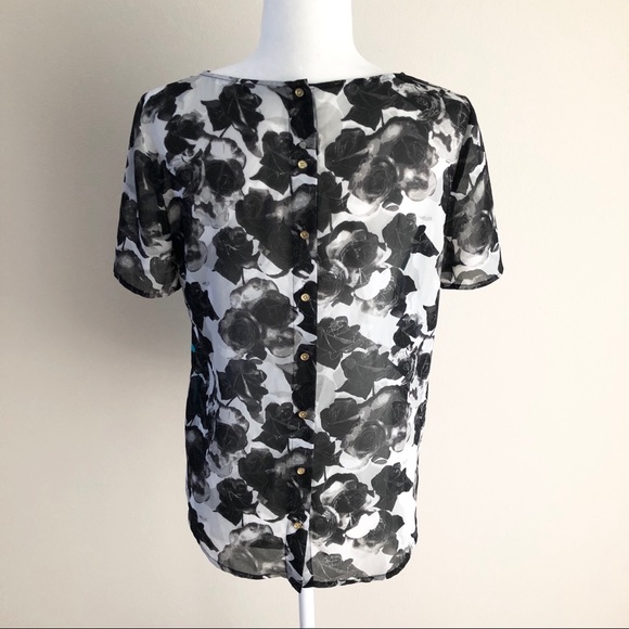 HALOGEN floral sheer short sleeve blouse - Picture 3 of 7